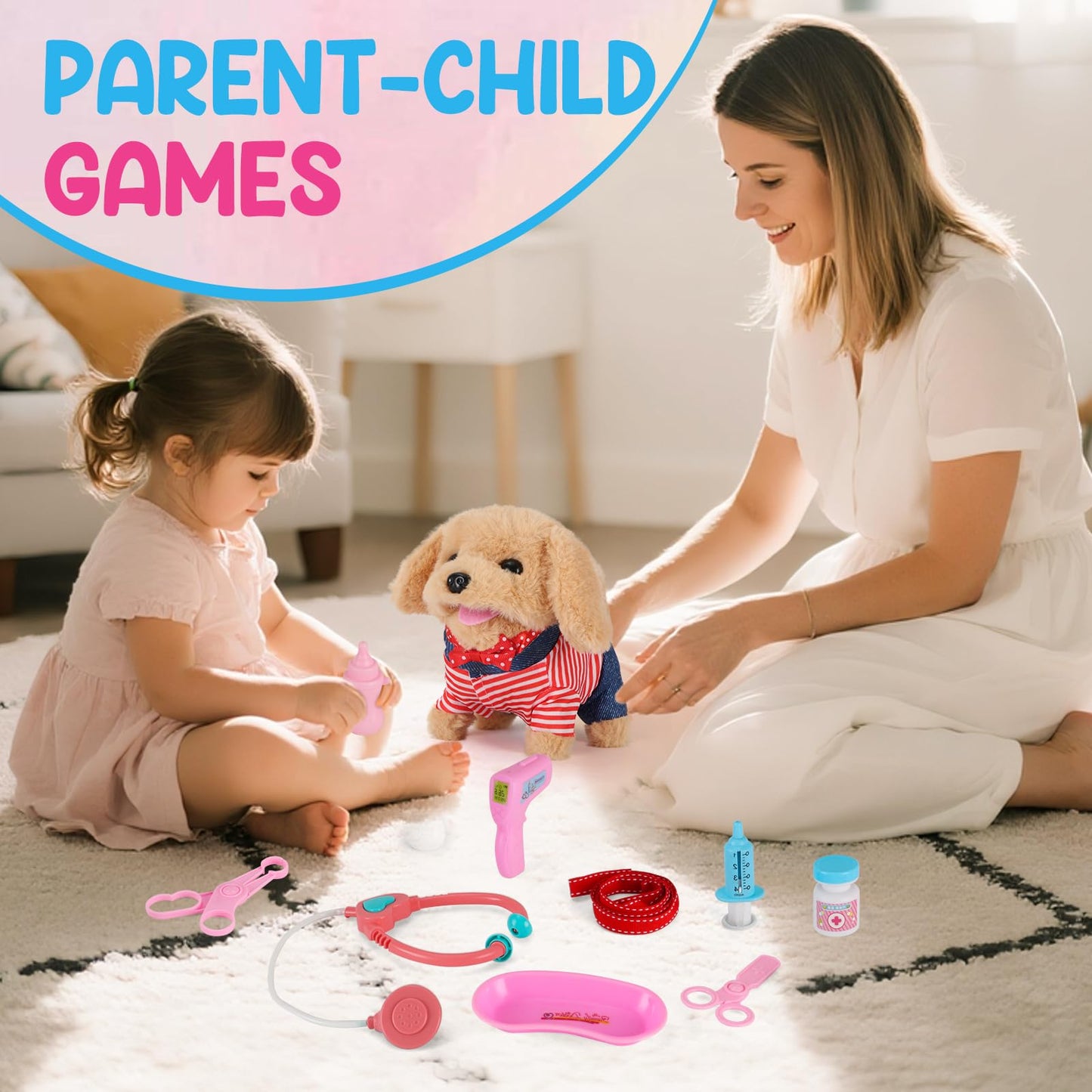 Skymetis 10-Piece Interactive Toddler Robot Dog Toy – Walking Retriever with Vet Kit & Stethoscope