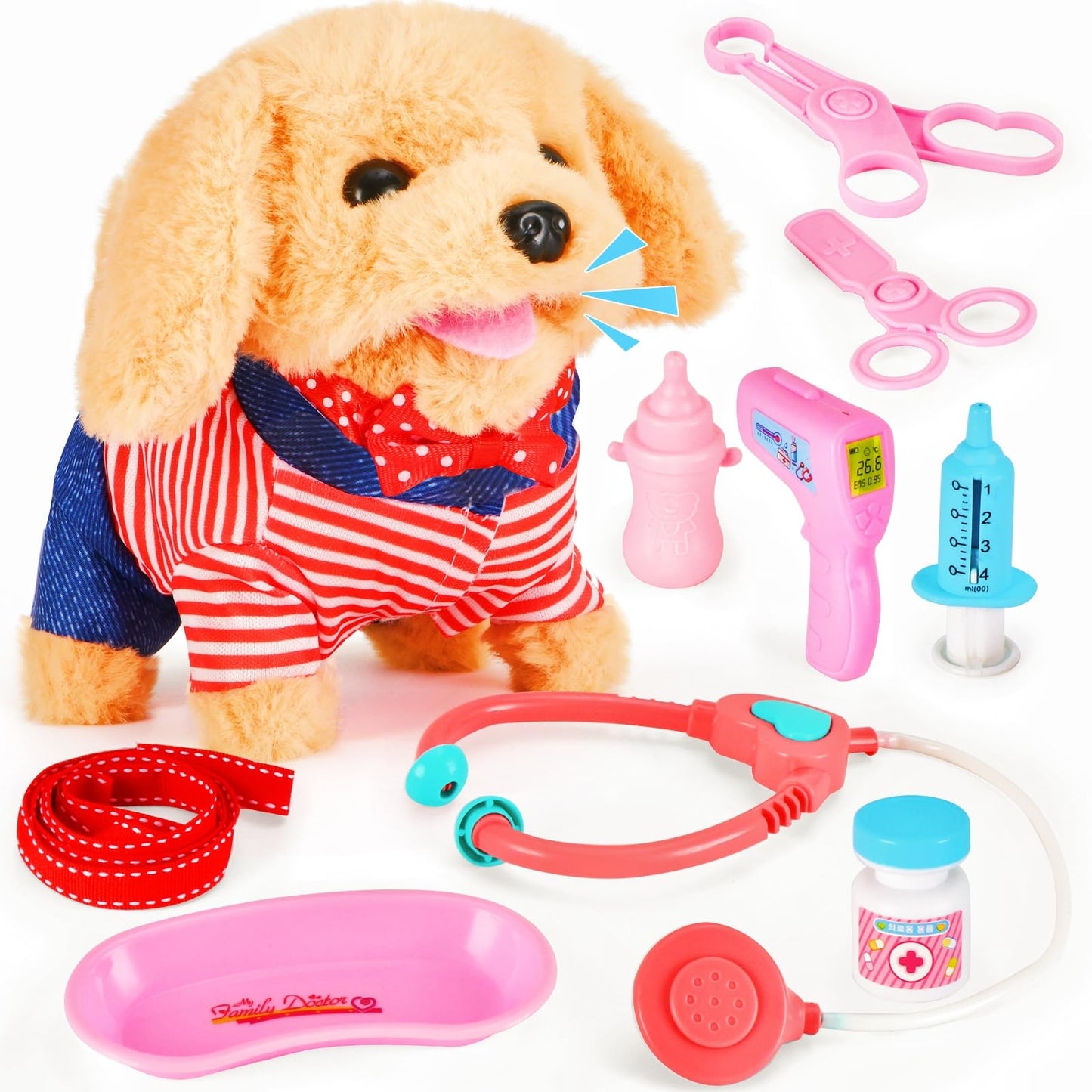 Skymetis 10-Piece Interactive Toddler Robot Dog Toy – Walking Retriever with Vet Kit & Stethoscope