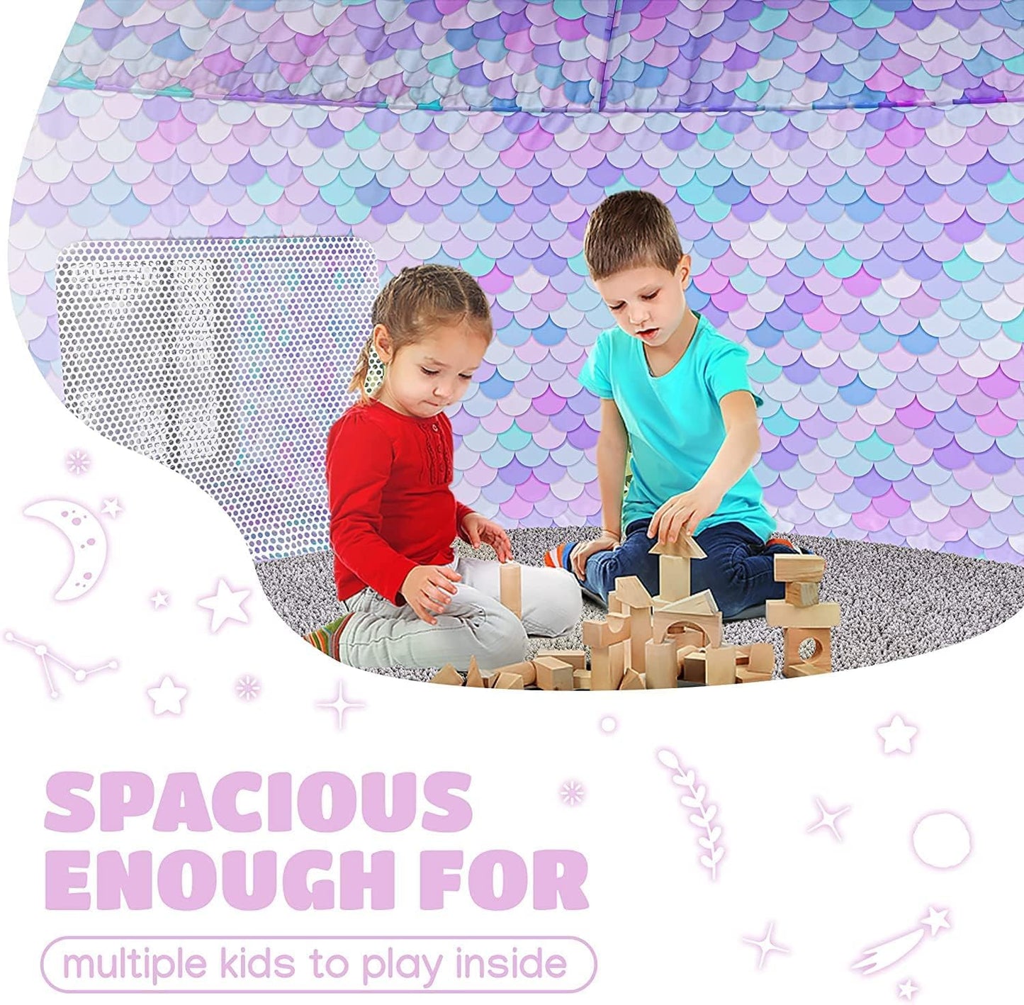 Skywin Mermaid Magic Fort Air Tent for Kids — 77 x 50 in, 30-Second Setup