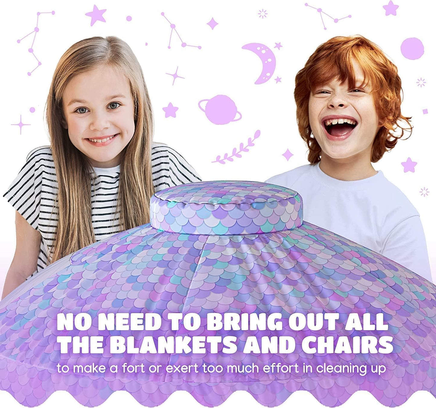 Skywin Mermaid Magic Fort Air Tent for Kids — 77 x 50 in, 30-Second Setup