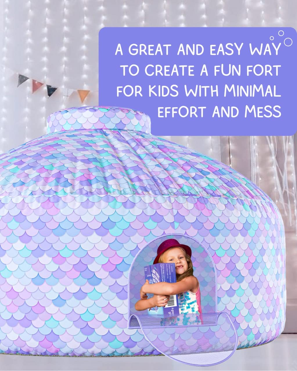 Skywin Mermaid Magic Fort Air Tent for Kids — 77 x 50 in, 30-Second Setup