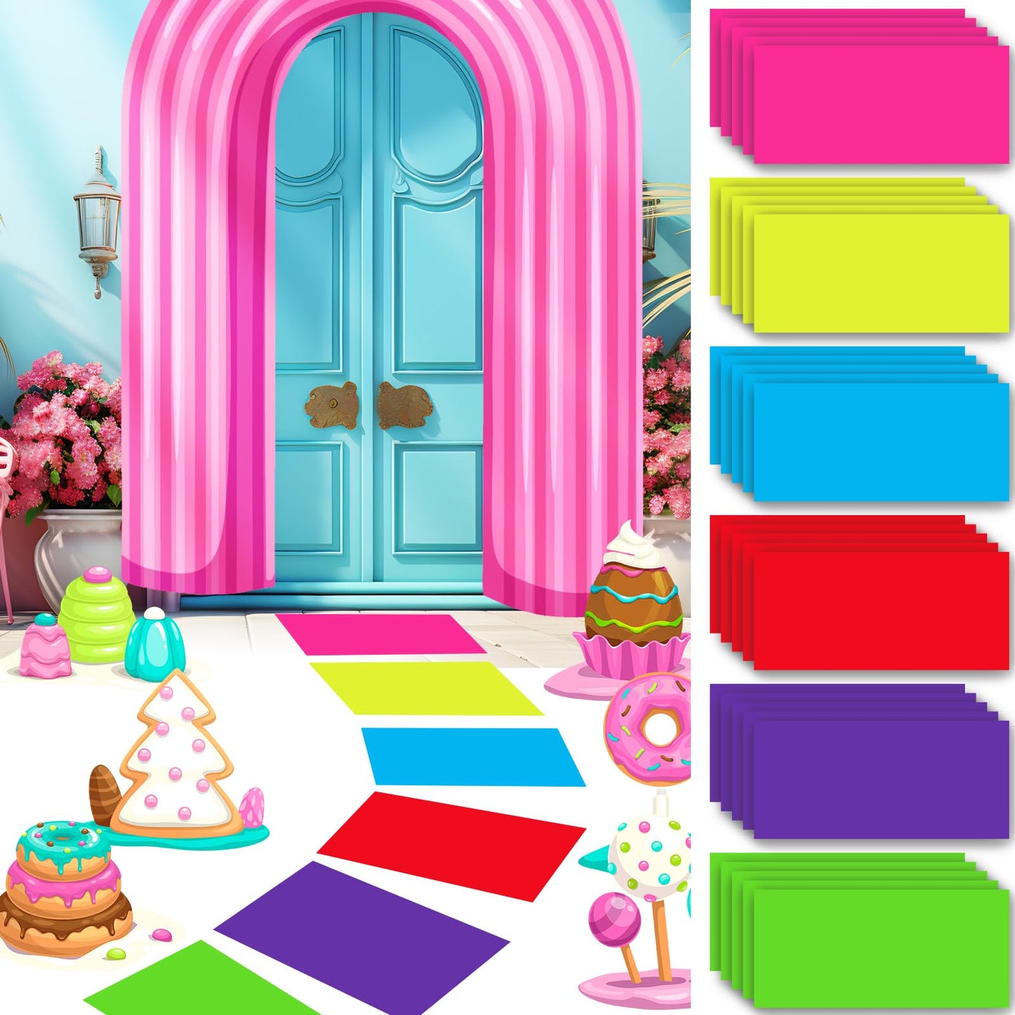 Skyygemm Candy Donut Floor Stickers - Colorful PVC Rug (60 Pcs, 16.1x10.2 in)