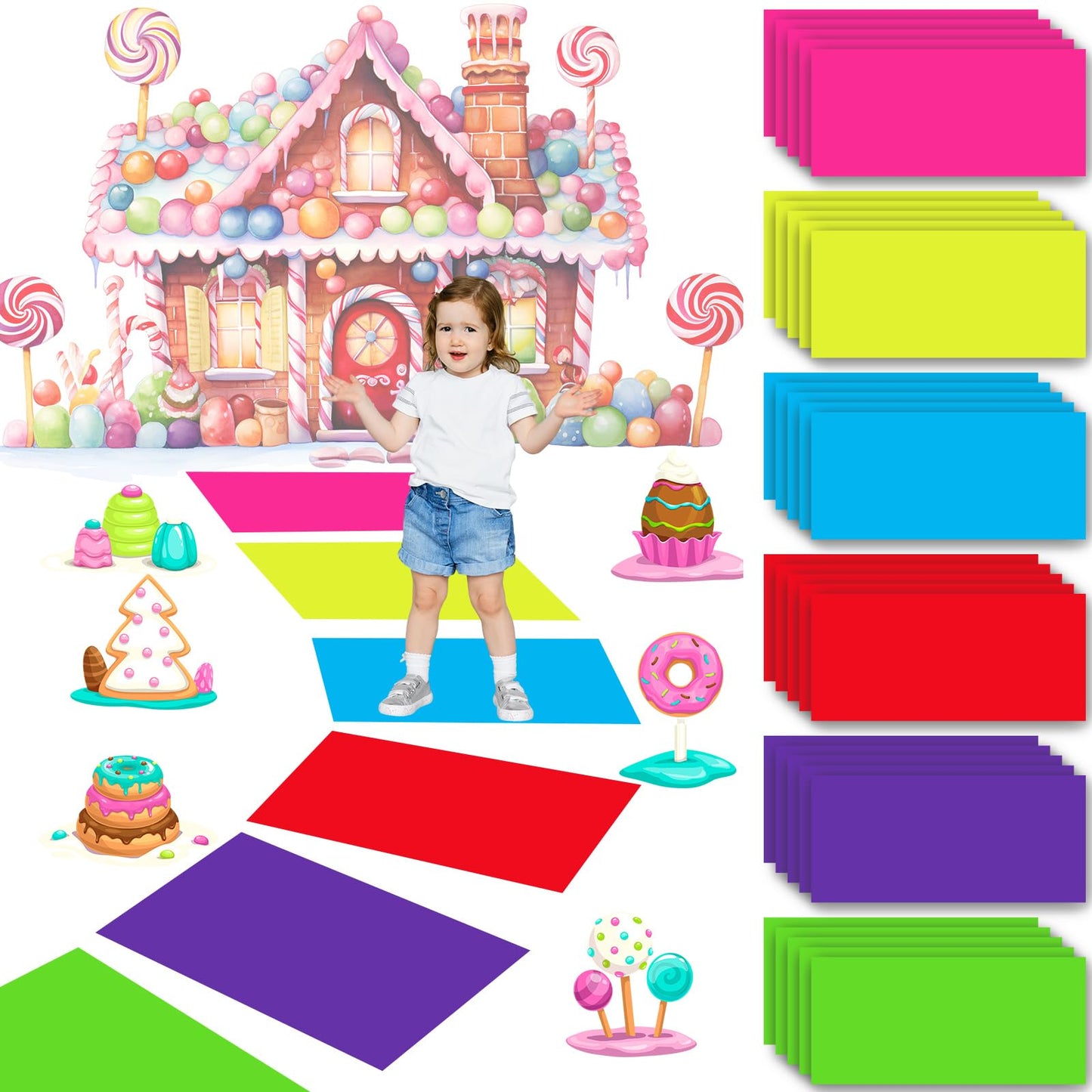 Skyygemm Colorful PVC Floor Stickers Candy Donut Theme Runway Rug 30 Pcs (19.7 x 13.8 in)