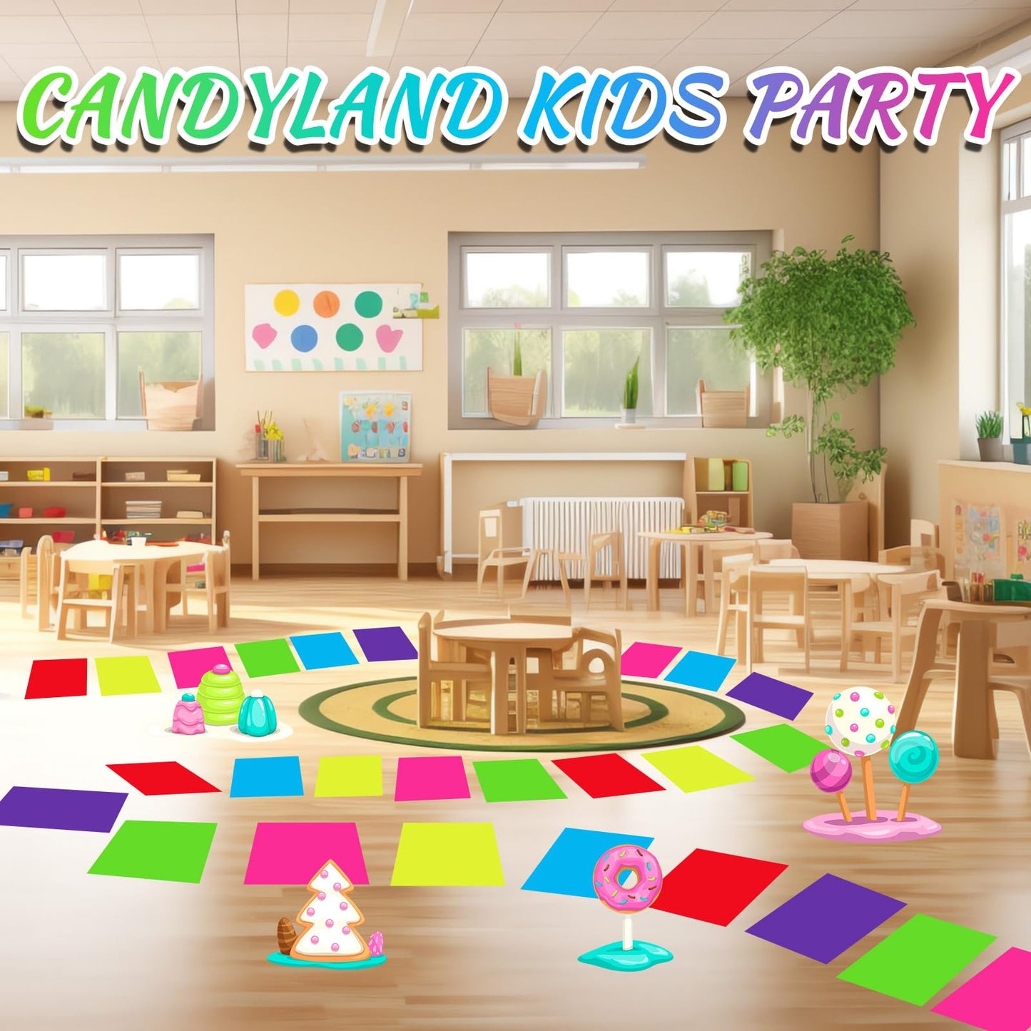 Skyygemm Colorful Candy Donut Floor Stickers – 120 PVC Runway Floor Decals for Hallways and Parties (16.1 x 10.2 in)