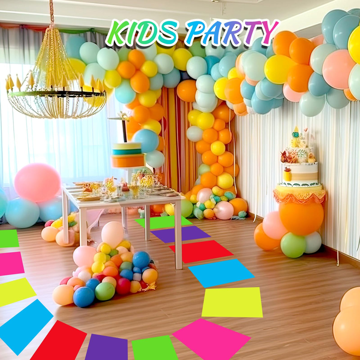 Skyygemm Colorful PVC Floor Stickers Candy Donut Theme Runway Rug 30 Pcs (19.7 x 13.8 in)
