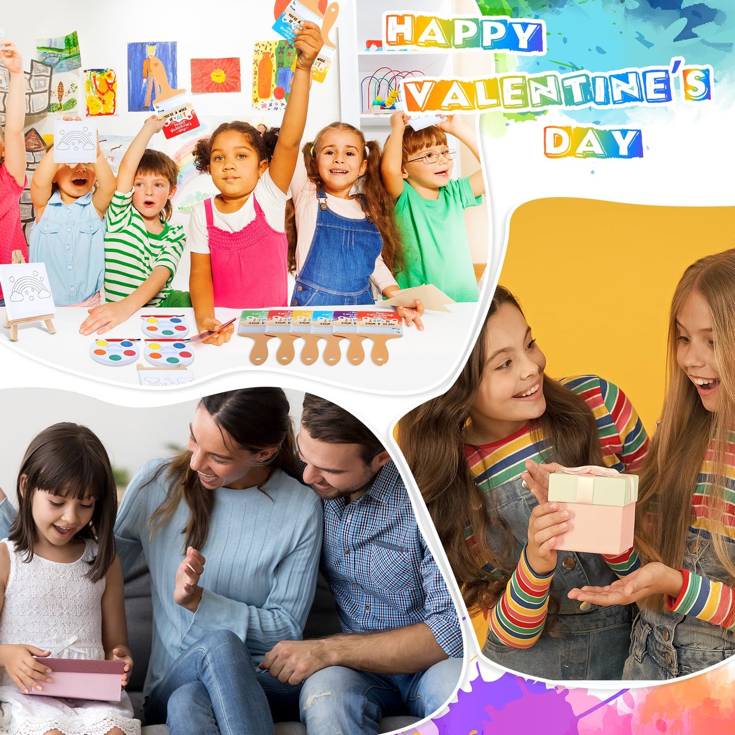 Skyygemm 24-Piece Kids Valentine Art Gift Set | Mini Canvas, Easel & Watercolors