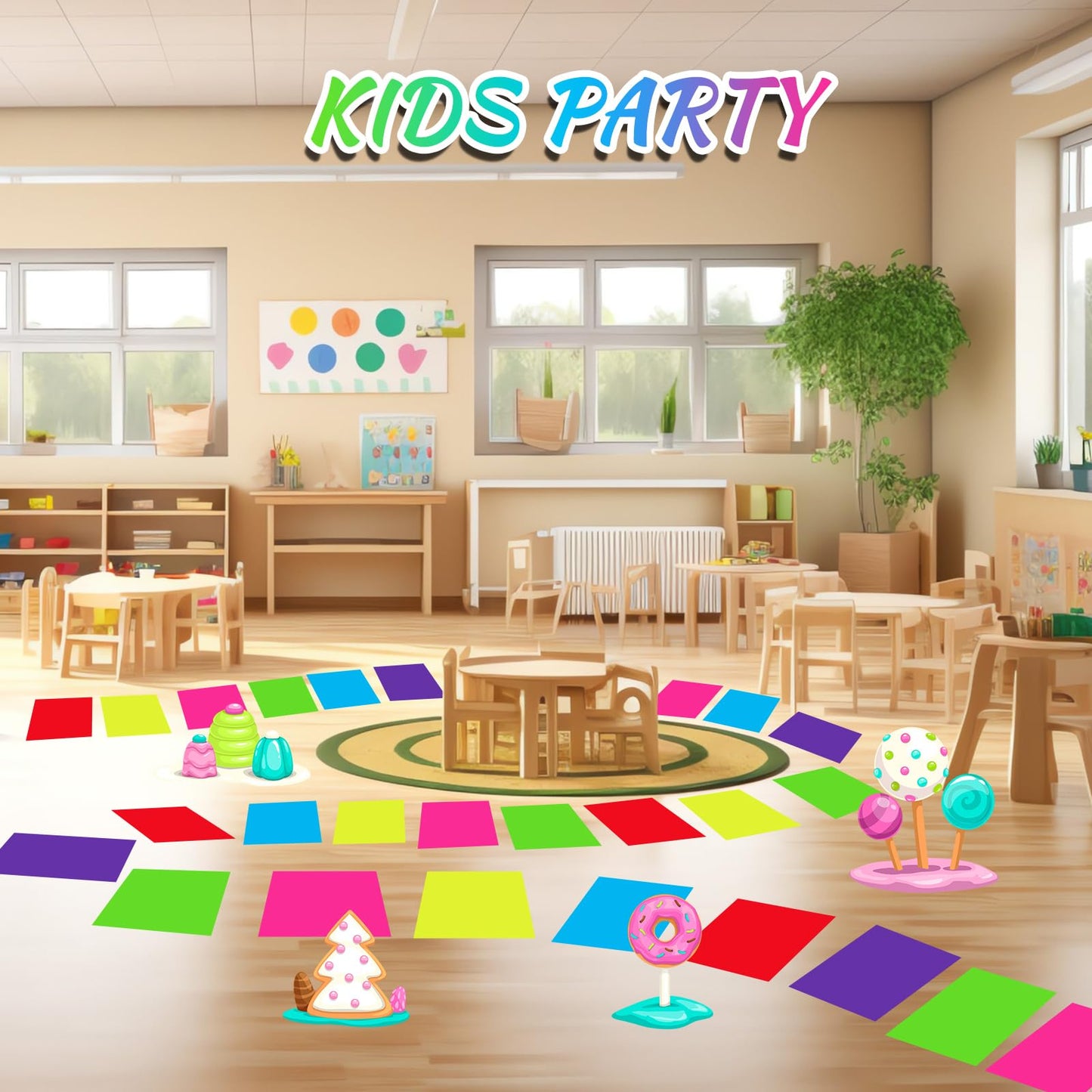 Skyygemm Candy Donut Floor Stickers - Colorful PVC Rug (60 Pcs, 16.1x10.2 in)