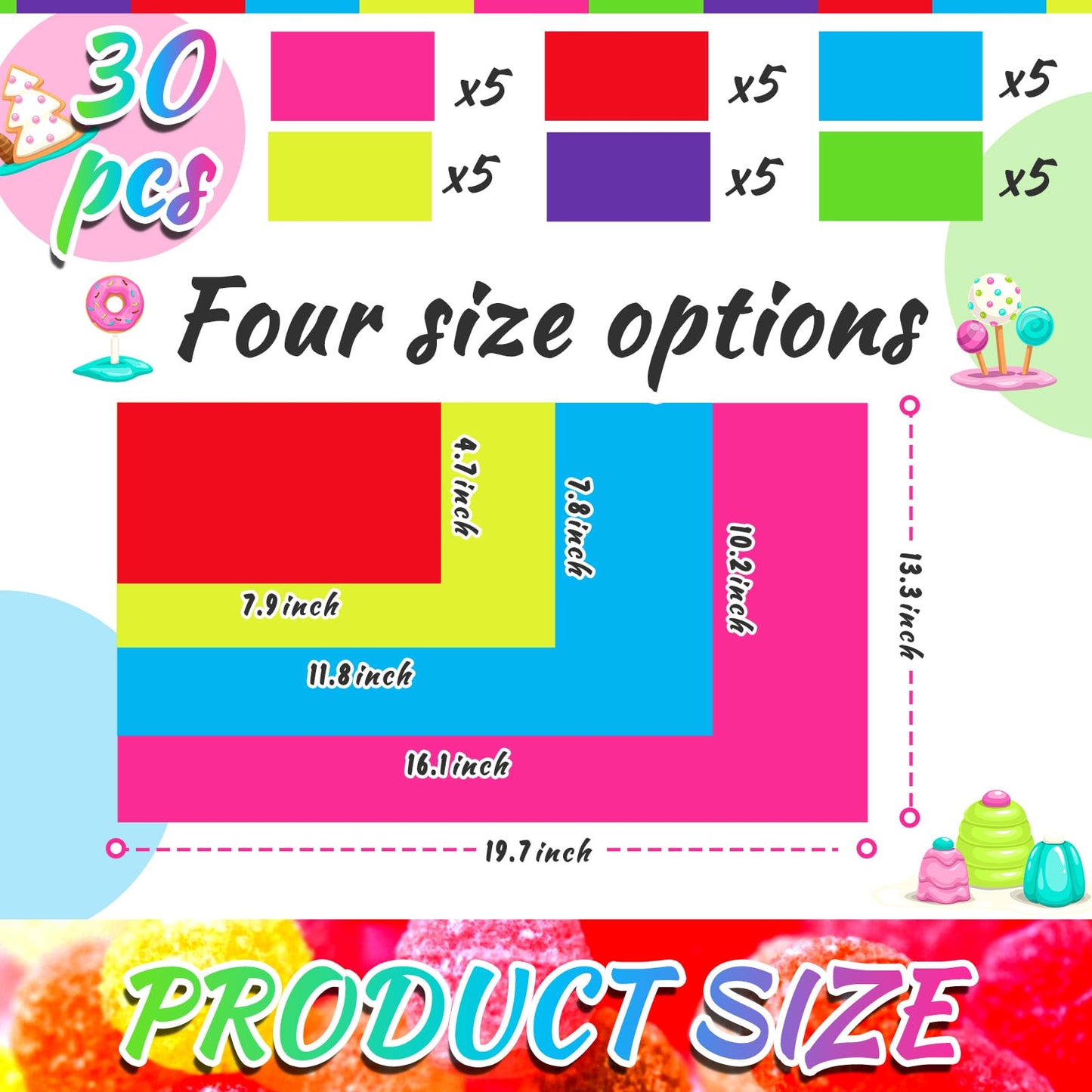 Skyygemm Colorful PVC Floor Stickers Candy Donut Theme Runway Rug 30 Pcs (19.7 x 13.8 in)