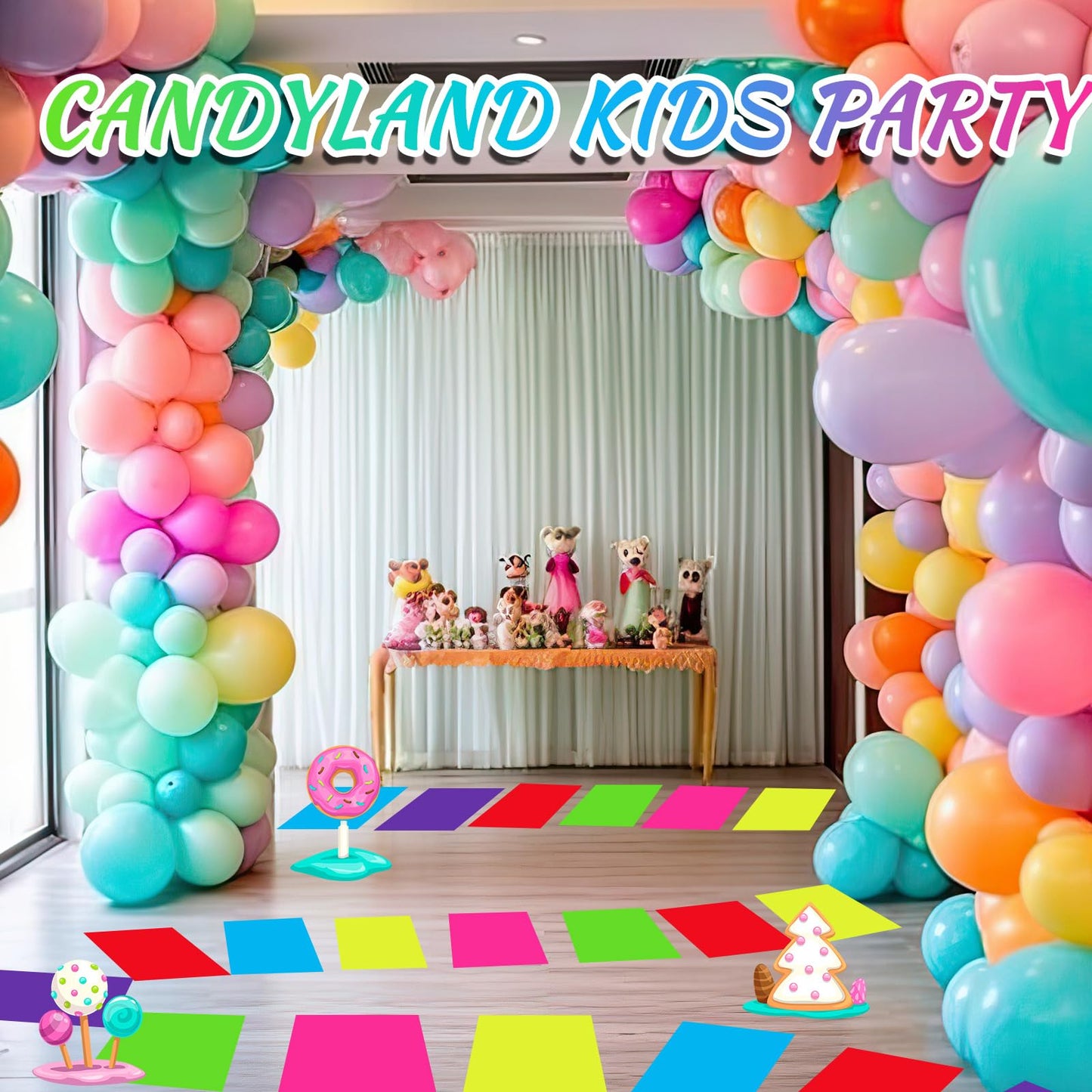 Skyygemm Colorful Candy Donut Floor Stickers – 120 PVC Runway Floor Decals for Hallways and Parties (16.1 x 10.2 in)