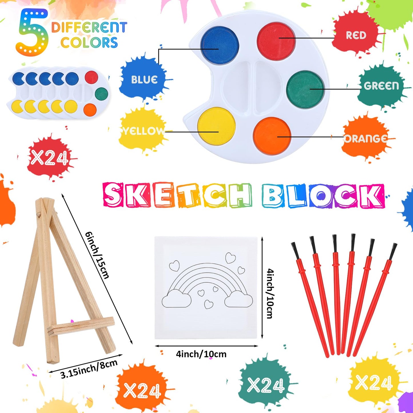 Skyygemm 24-Piece Kids Valentine Art Gift Set | Mini Canvas, Easel & Watercolors