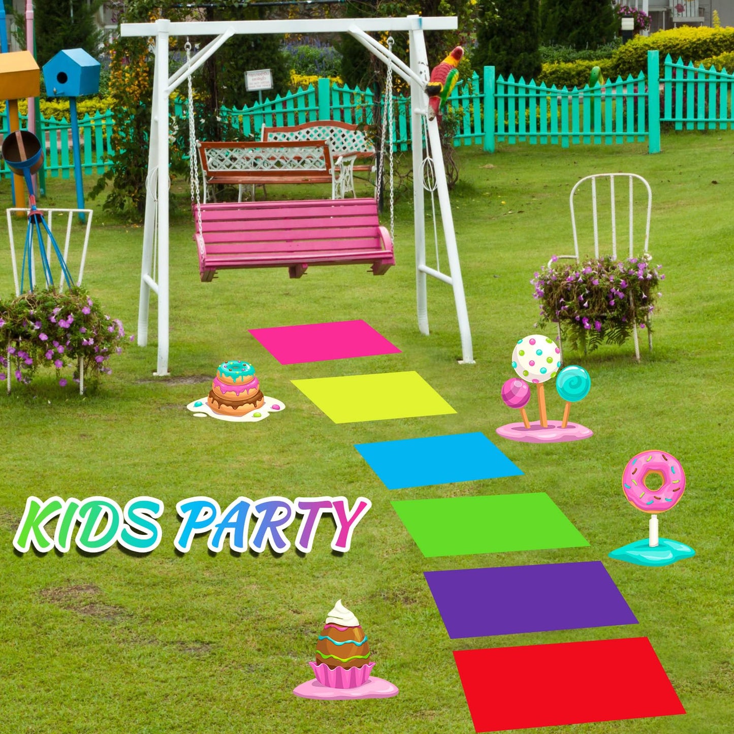 Skyygemm Colorful PVC Floor Stickers Candy Donut Theme Runway Rug 30 Pcs (19.7 x 13.8 in)