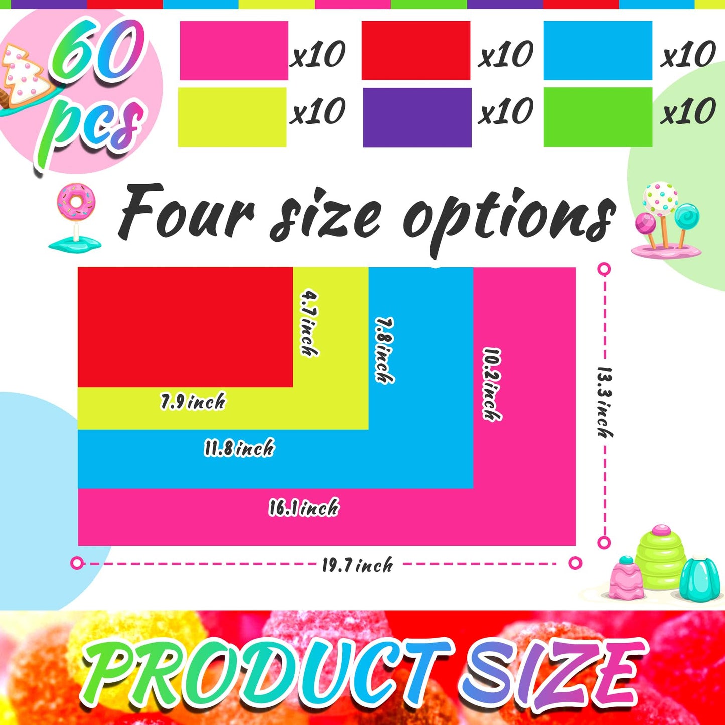 Skyygemm Candy Donut Floor Stickers - Colorful PVC Rug (60 Pcs, 16.1x10.2 in)
