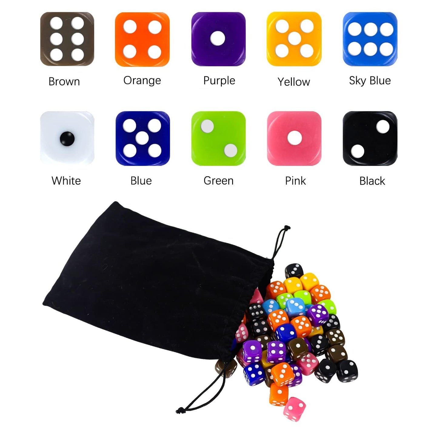 SLAKOZYT 6-Sided Dice Set – 100 Pieces, 10 Colors, 16mm Acrylic Dice for D&D, MTG, RPG