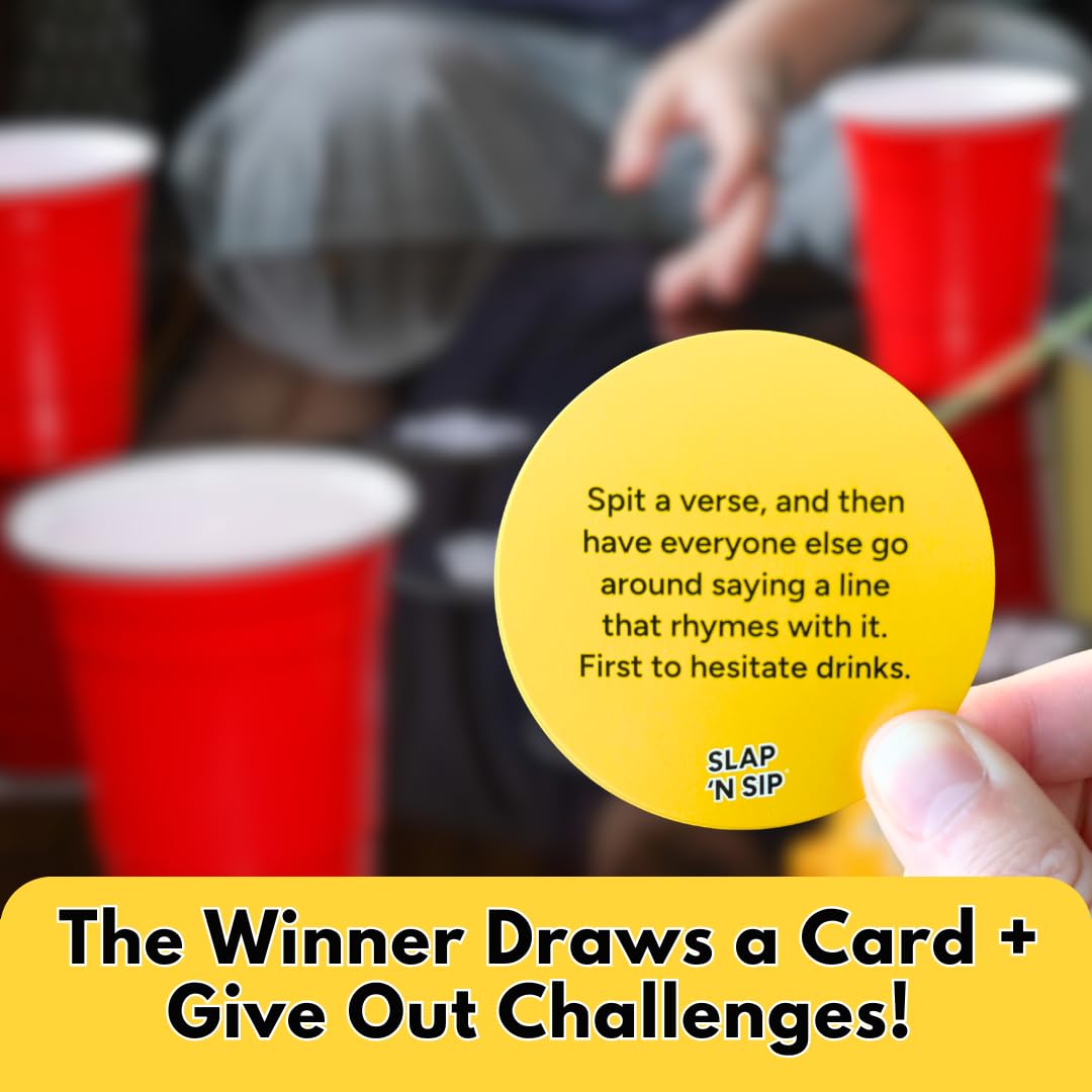 Slap N Sip – A Hilarious Sticky-Hand Drinking Game for Adults | 200 Cards, Sip Chip & 15 Hands