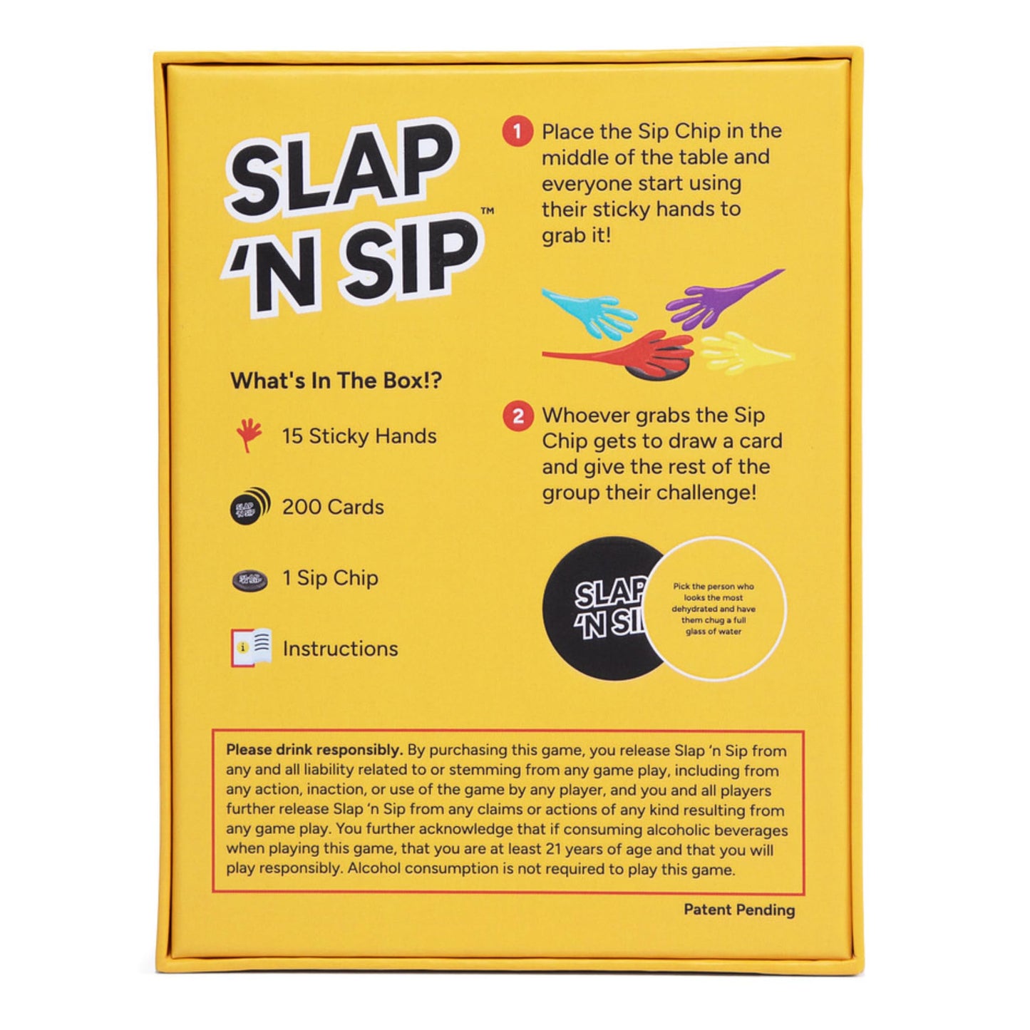 Slap N Sip – A Hilarious Sticky-Hand Drinking Game for Adults | 200 Cards, Sip Chip & 15 Hands