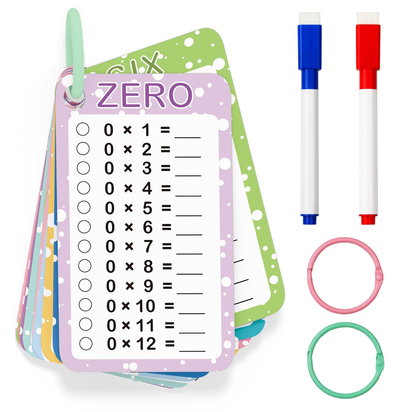 Slapaflife Multiplication Flash Cards 0-12 | 13-Piece Set with Markers & Rings for 1st–3rd Grade