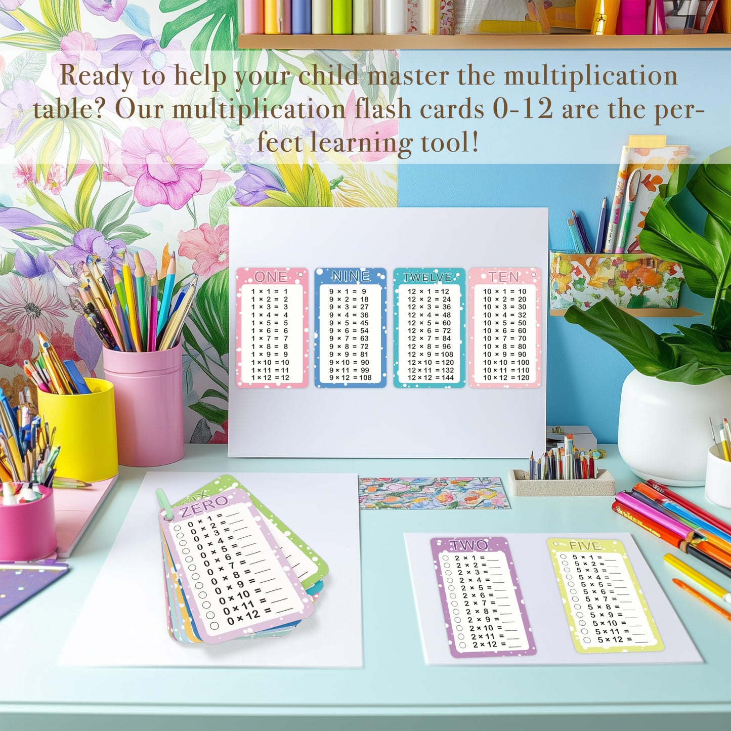 Slapaflife Multiplication Flash Cards 0-12 | 13-Piece Set with Markers & Rings for 1st–3rd Grade
