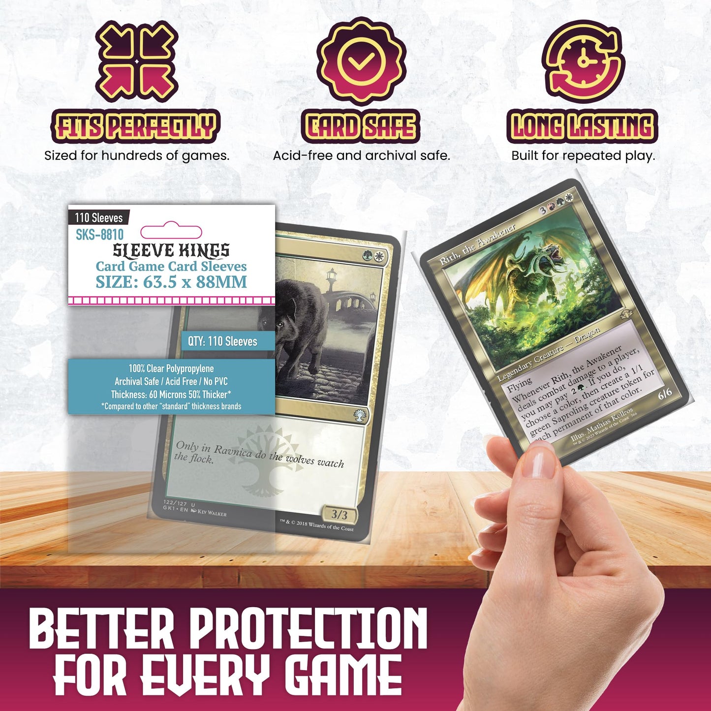 Sleeve Kings 63.5x88mm Clear Sleeves – 110ct Pack | Premium PP Card Sleeves