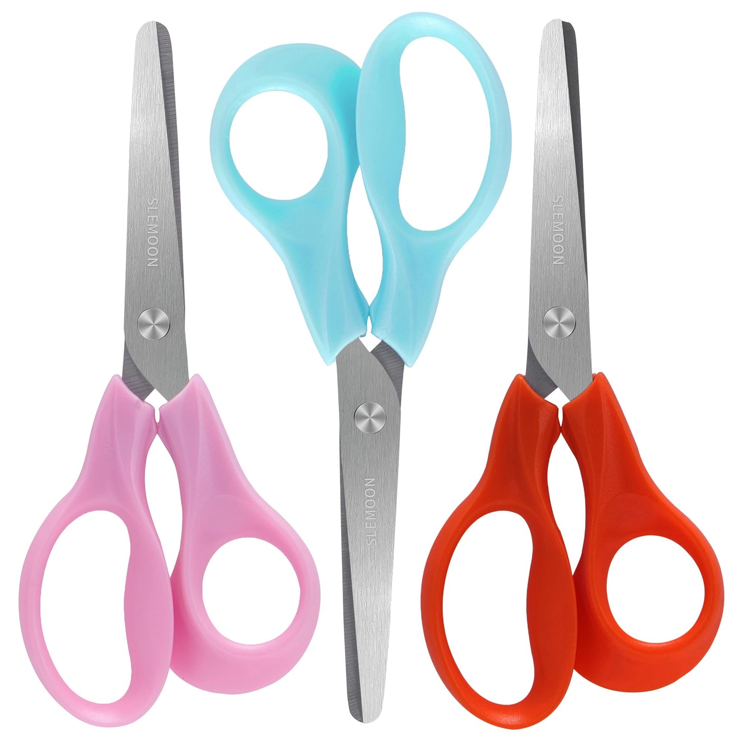 SLEMOON 5-inch Blunt Kids Scissors – Safe, Sharp Stainless Steel Blades, 3 Pack, Blue