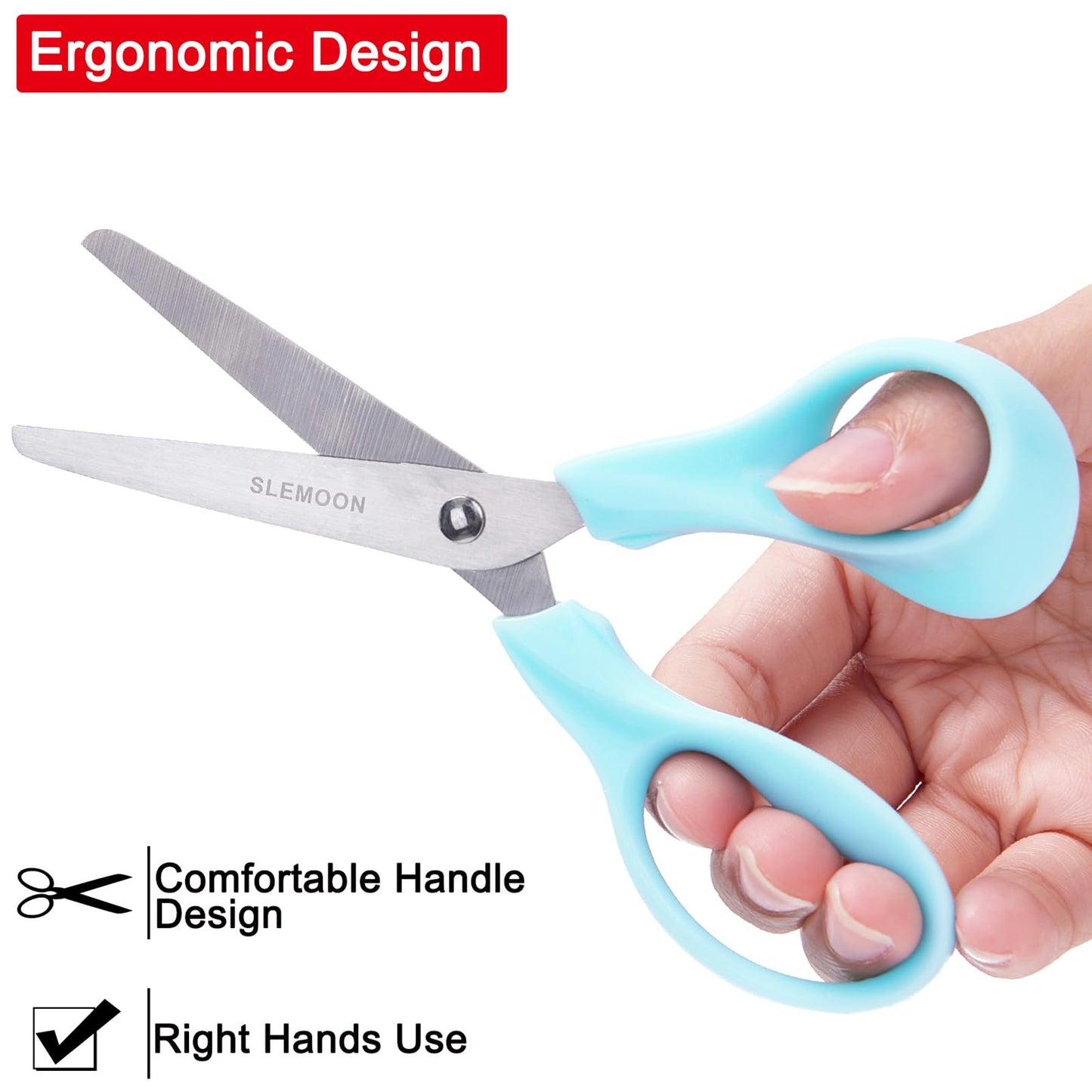 SLEMOON 5-inch Blunt Kids Scissors – Safe, Sharp Stainless Steel Blades, 3 Pack, Blue