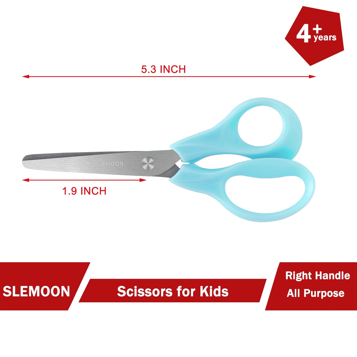 SLEMOON 5-inch Blunt Kids Scissors – Safe, Sharp Stainless Steel Blades, 3 Pack, Blue