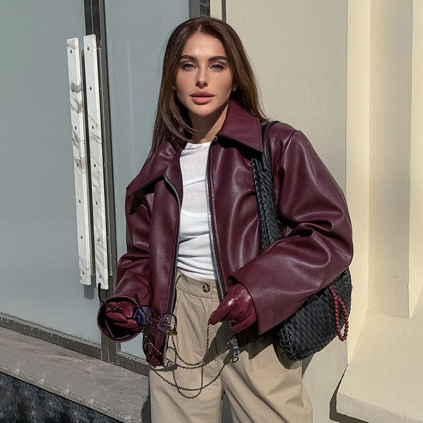 Vintage Moto-Style Leather Coat