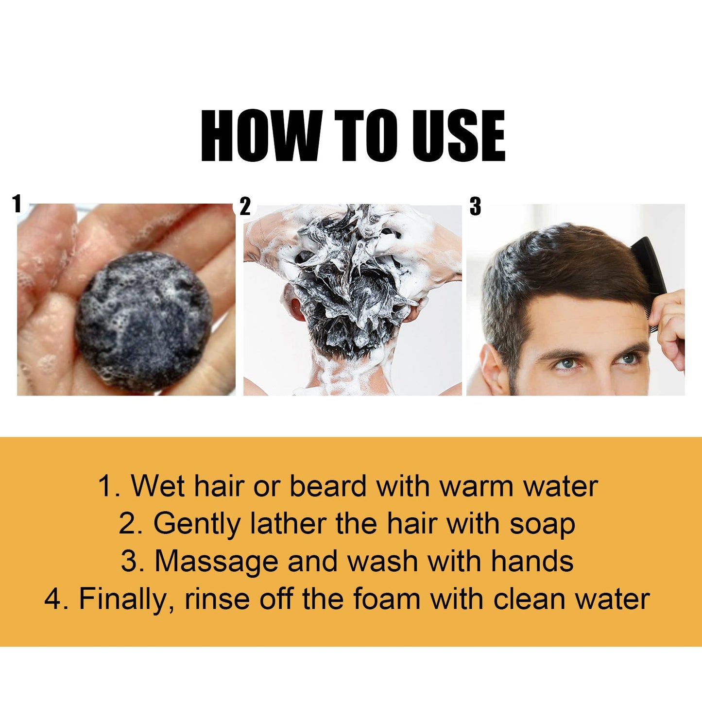 BLACK SOAP
BAR, Grey coverage, hair Softening Shampoo