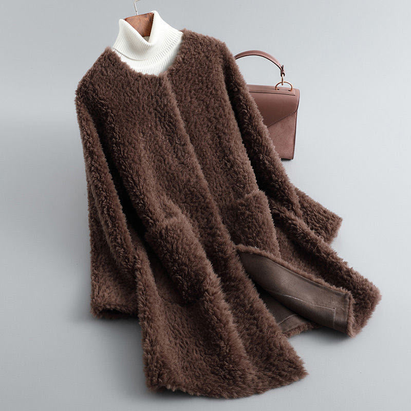 Particulate Sheep Sheared Fur Women'S Coat