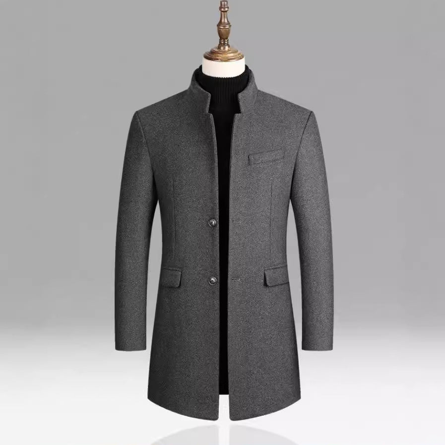 Mid-Length Stand Collar Casual Coat