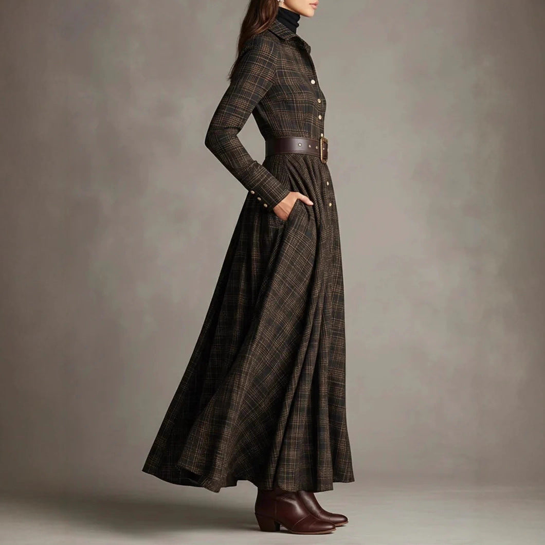 Lapel Waist Shirt Long Dress