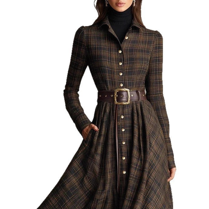 Lapel Waist Shirt Long Dress