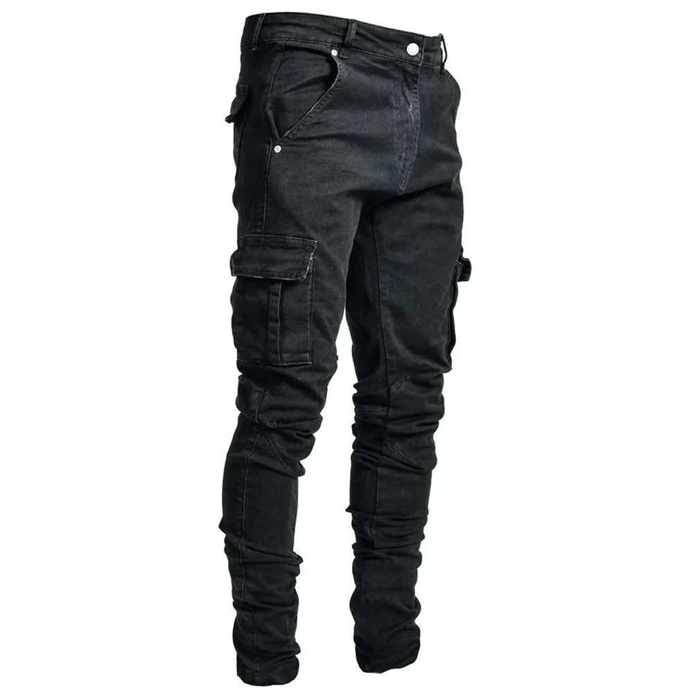 Slim Fit Cargo Jeans – Washed Denim Multi-Pocket Streetwear