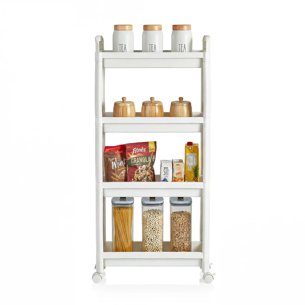 Slim Rolling Storage Cart 4-Tier Bathroom Organizer with Handles-Black