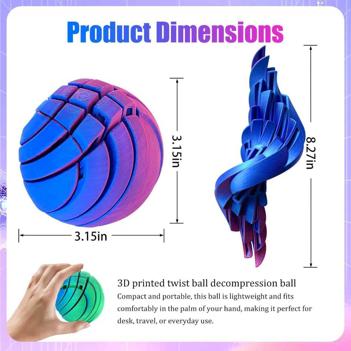 3D Printed Slime Ball Fidget Toy – Gear Ball with Liquid Flow for Focus & Relaxation | Blue Green