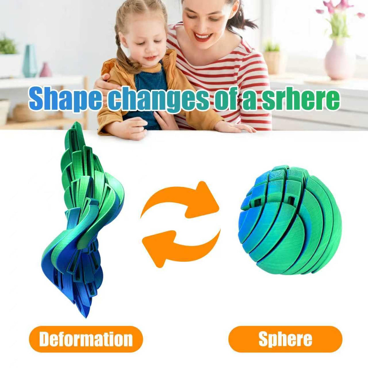 3D Printed Slime Ball Fidget Toy – Gear Ball with Liquid Flow for Focus & Relaxation | Blue Green