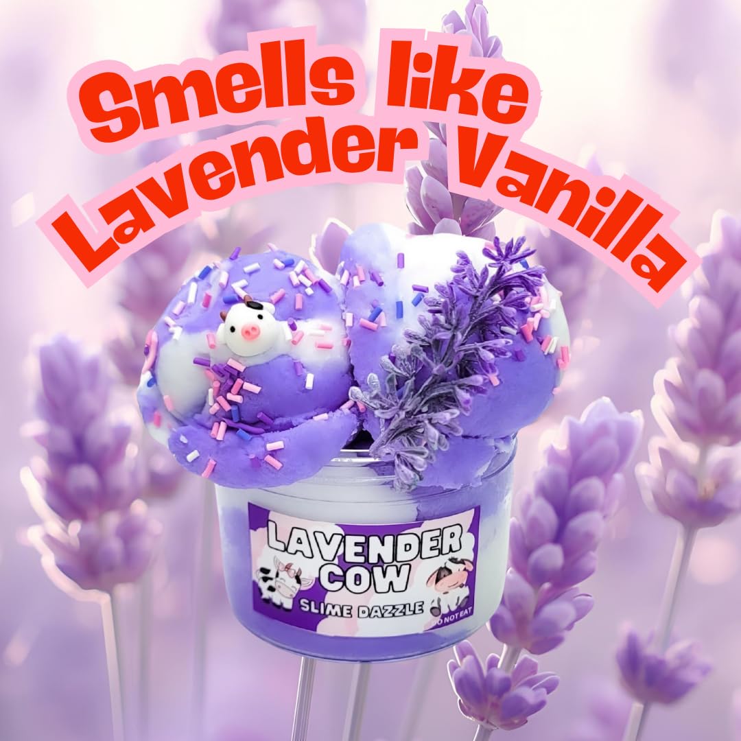Slime Lavender Cow Cloud Slime – Lavender Scented Drizzly Cloud Slime 8 oz, Made in USA