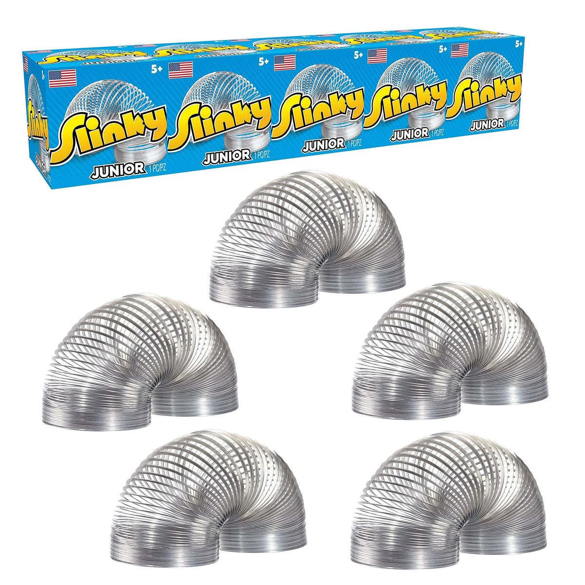 Slinky Jr. Just Play Original Walking Spring Toy – 5-Pack Metal Slinkys (Ages 5+)