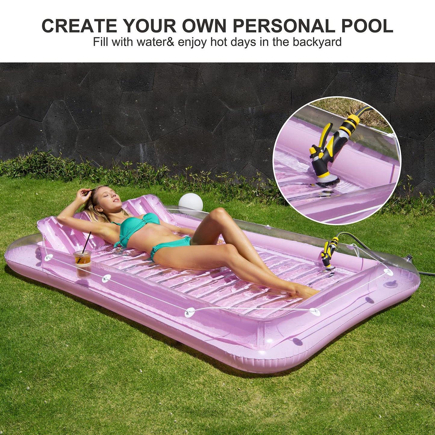 SLLAK Inflatable Pool Floats Lounger for Adults – Pink 85x57 in with Headrest & Drink Pockets