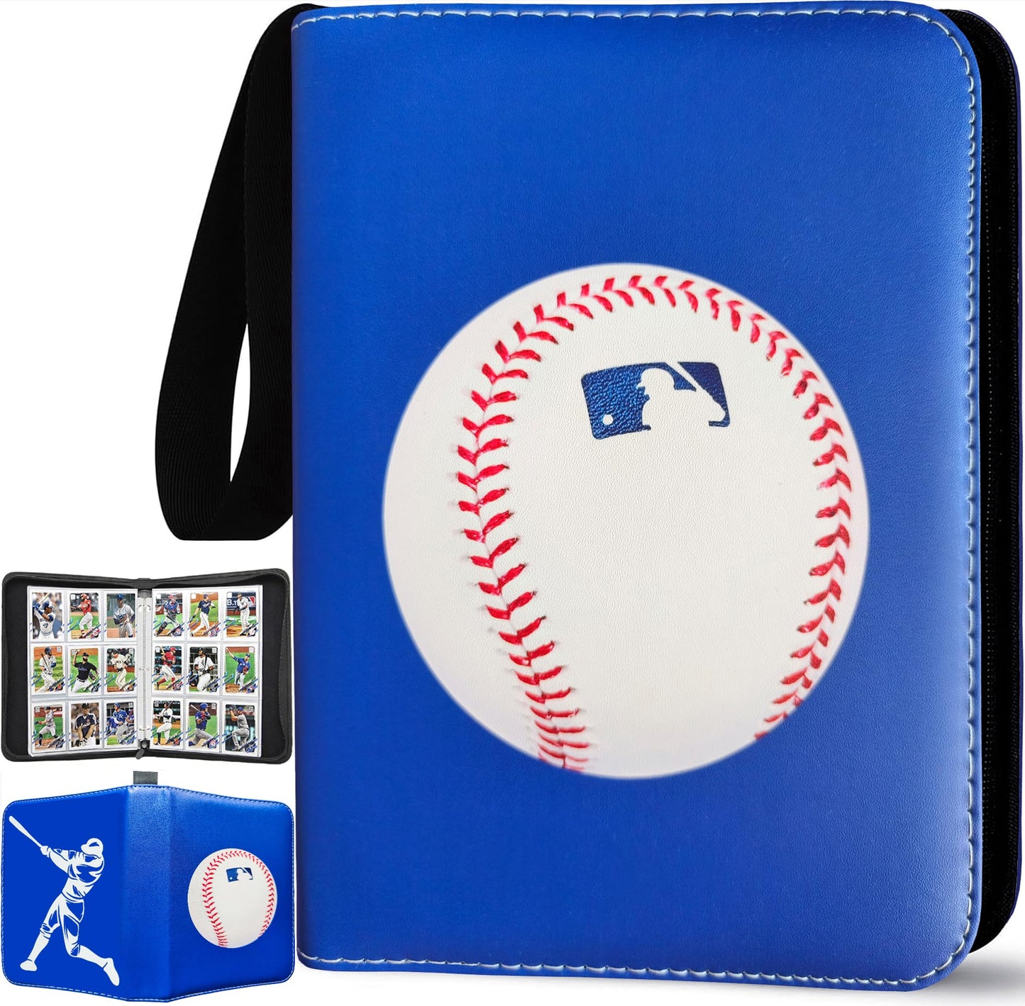 Slonser Baseball Card Binder 900 Pockets – 50 Sleeves, 3-Ring Zipper Binder, 9-Pocket Pages, Blue