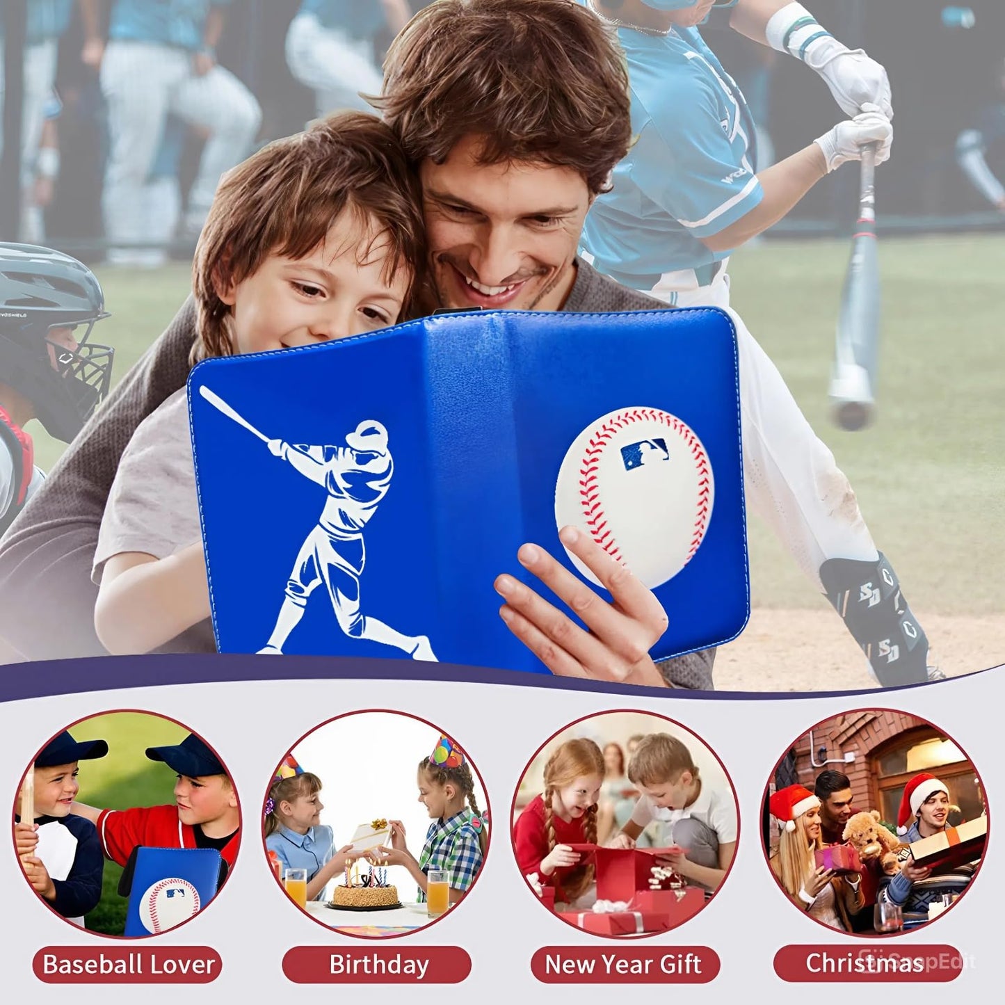 Slonser Baseball Card Binder 900 Pockets – 50 Sleeves, 3-Ring Zipper Binder, 9-Pocket Pages, Blue