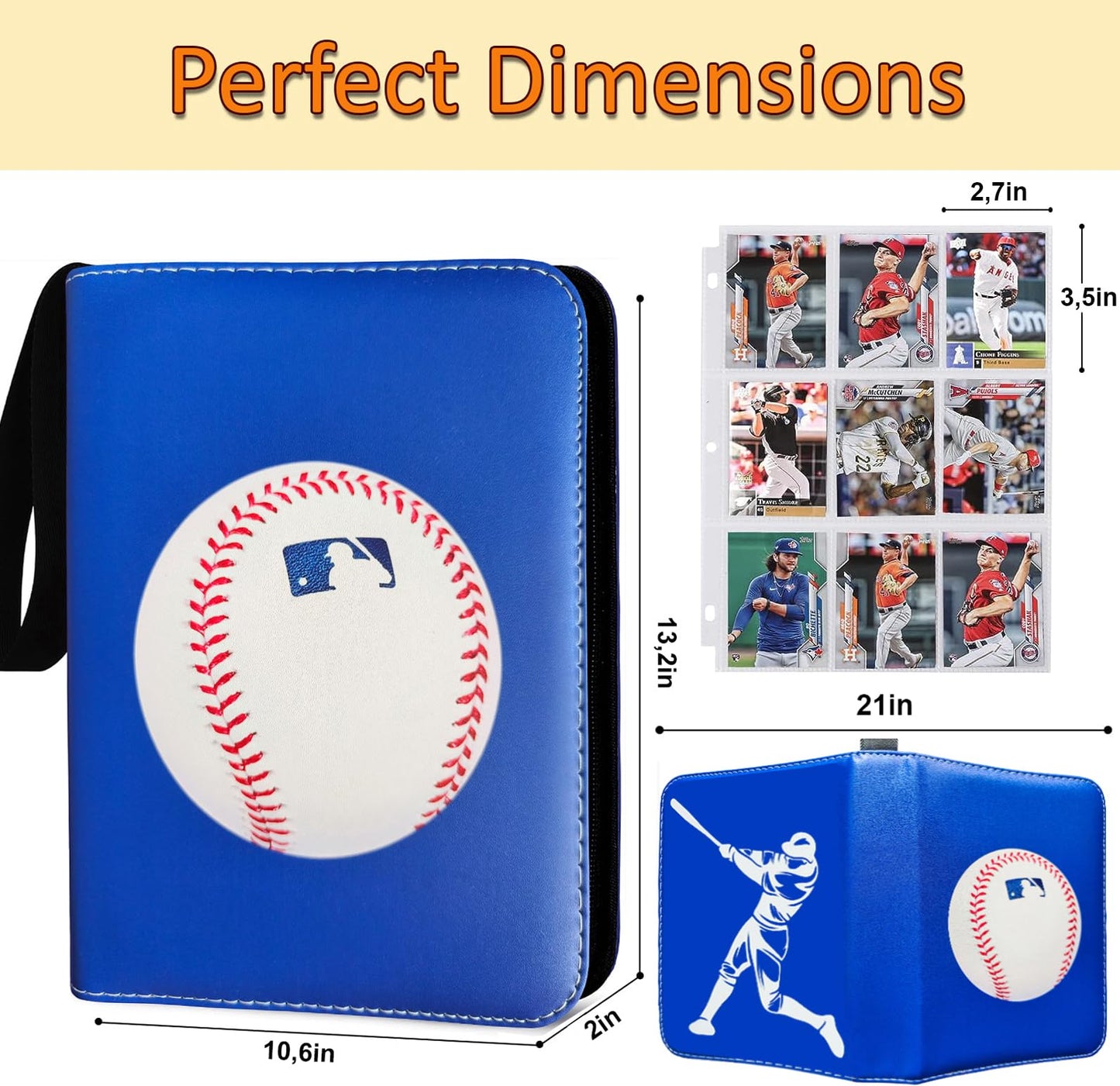 Slonser Baseball Card Binder 900 Pockets – 50 Sleeves, 3-Ring Zipper Binder, 9-Pocket Pages, Blue