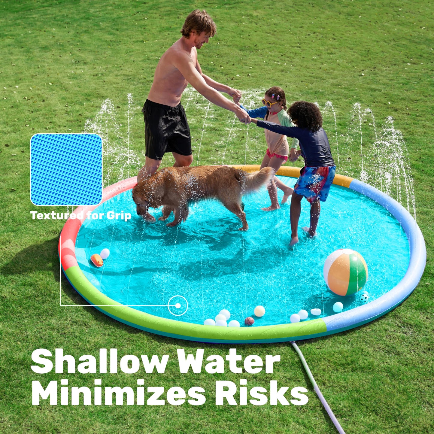 Sloosh 120-Inch Non-Slip Splash Pad Sprinkler – 10ft Outdoor Water Play Mat