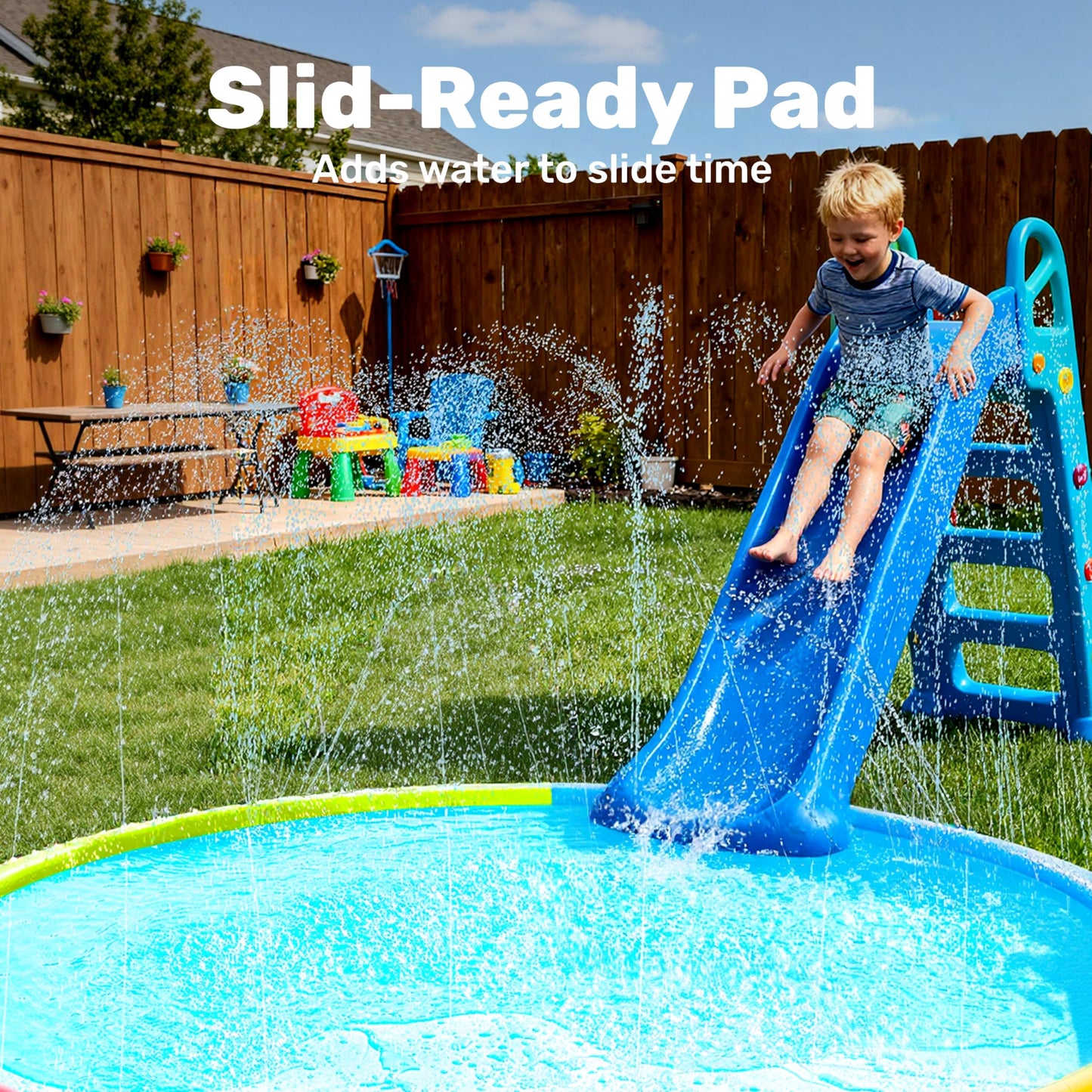 Sloosh 120-Inch Non-Slip Splash Pad Sprinkler – 10ft Outdoor Water Play Mat