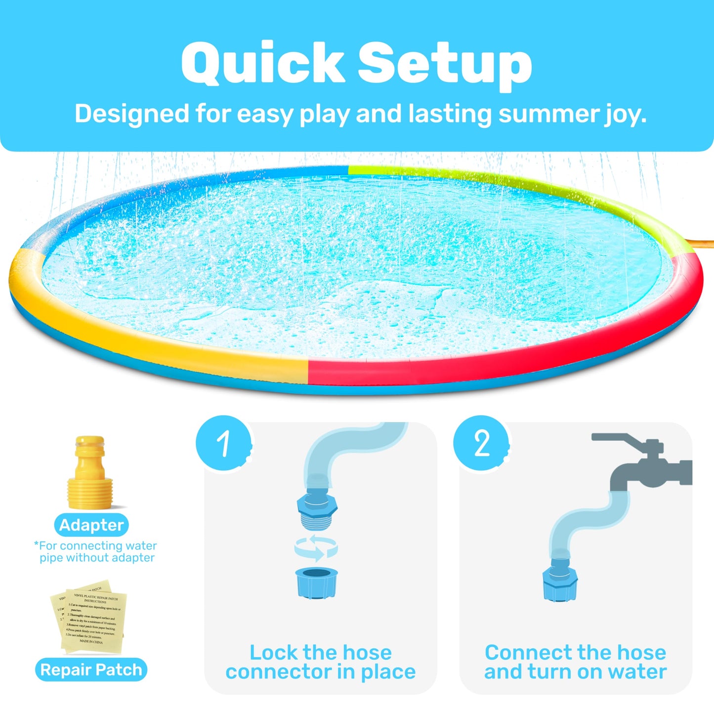 Sloosh 120-Inch Non-Slip Splash Pad Sprinkler – 10ft Outdoor Water Play Mat