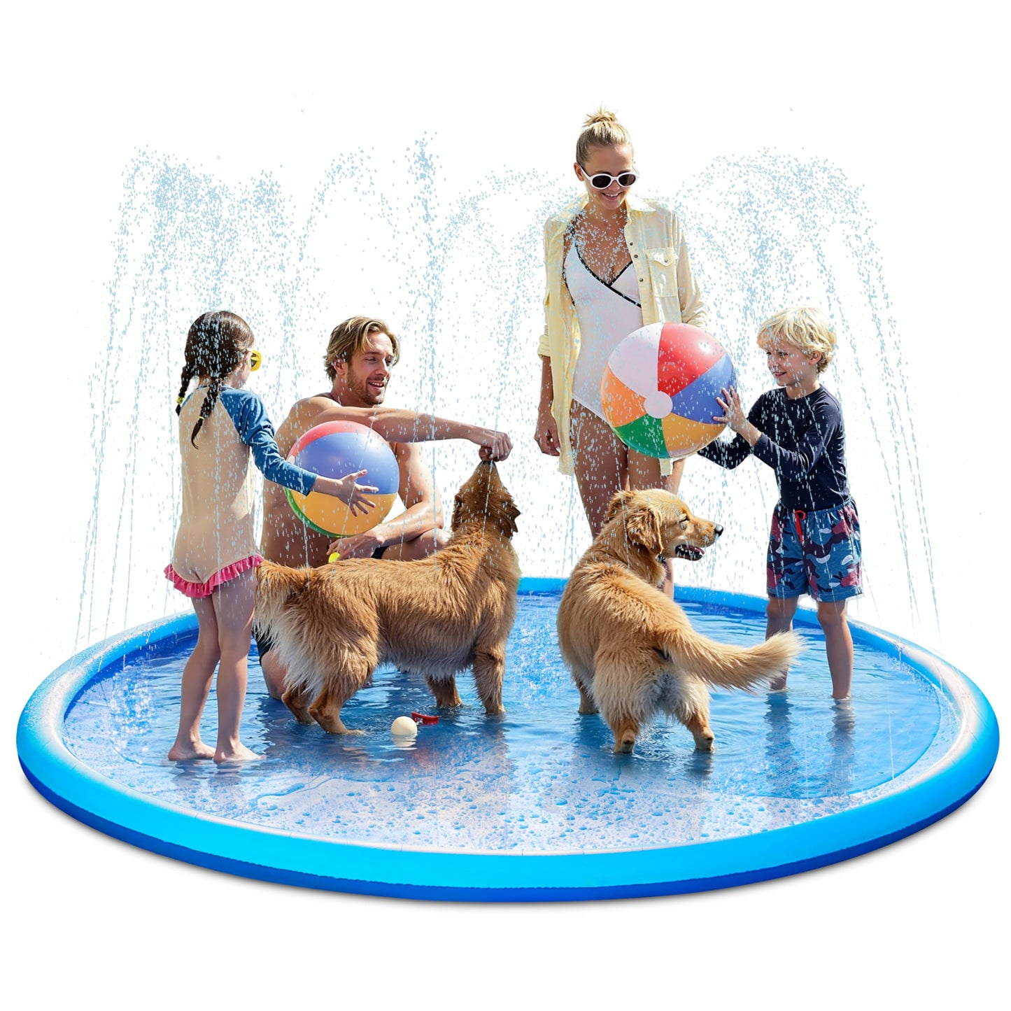Sloosh 120-Inch Non-Slip Splash Pad Sprinkler – Large Outdoor Water Play Mat, Blue