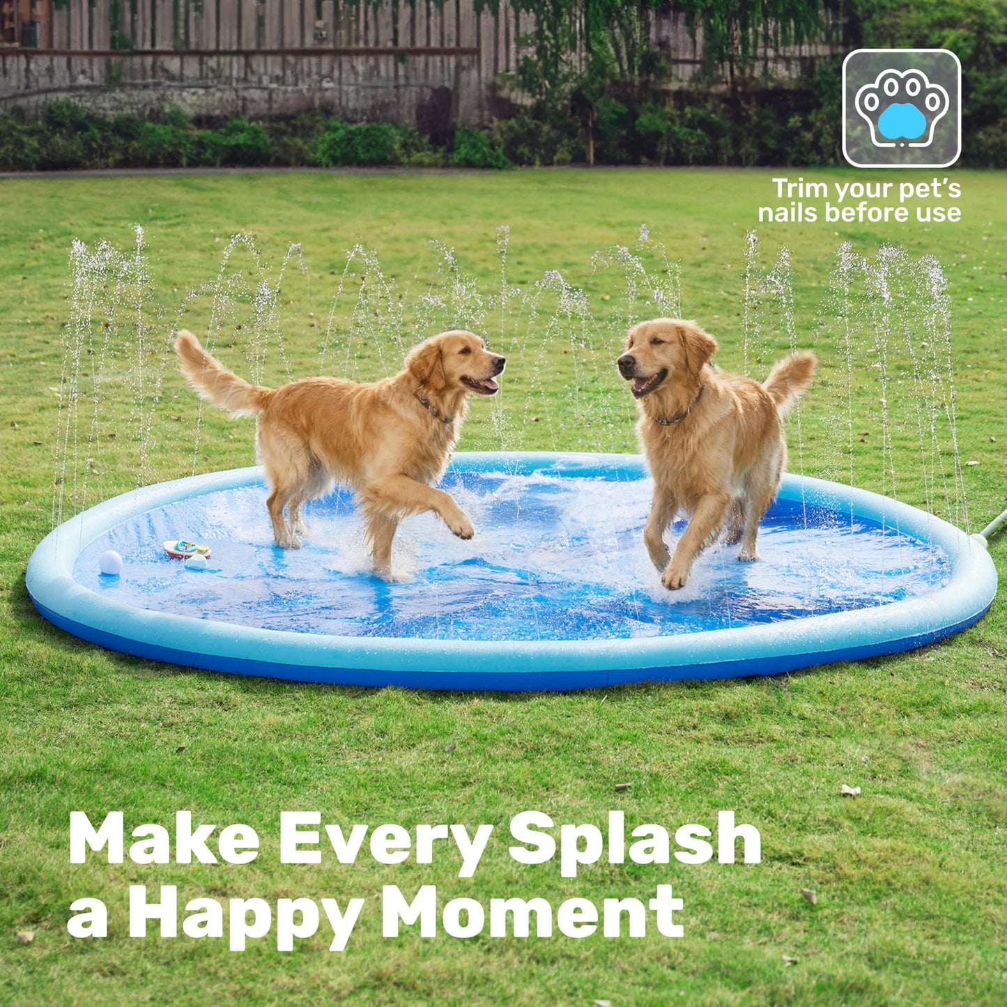 Sloosh 120-Inch Non-Slip Splash Pad Sprinkler – Large Outdoor Water Play Mat, Blue