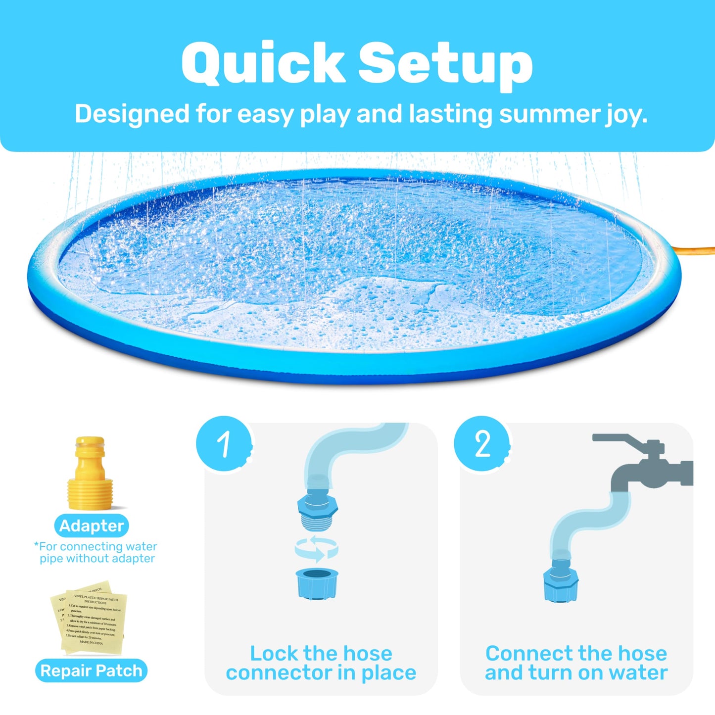 Sloosh 120-Inch Non-Slip Splash Pad Sprinkler – Large Outdoor Water Play Mat, Blue