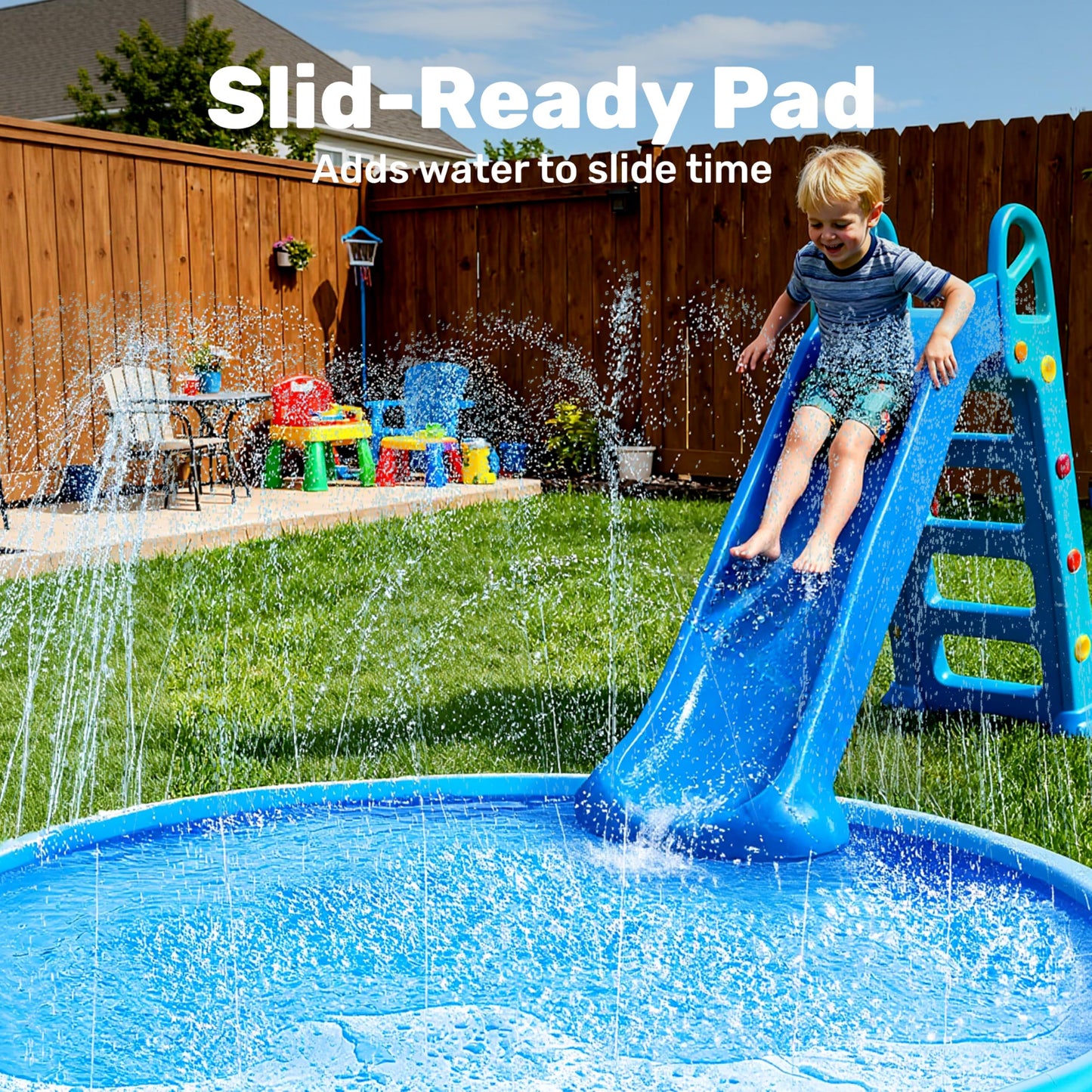 Sloosh 120-Inch Non-Slip Splash Pad Sprinkler – Large Outdoor Water Play Mat, Blue