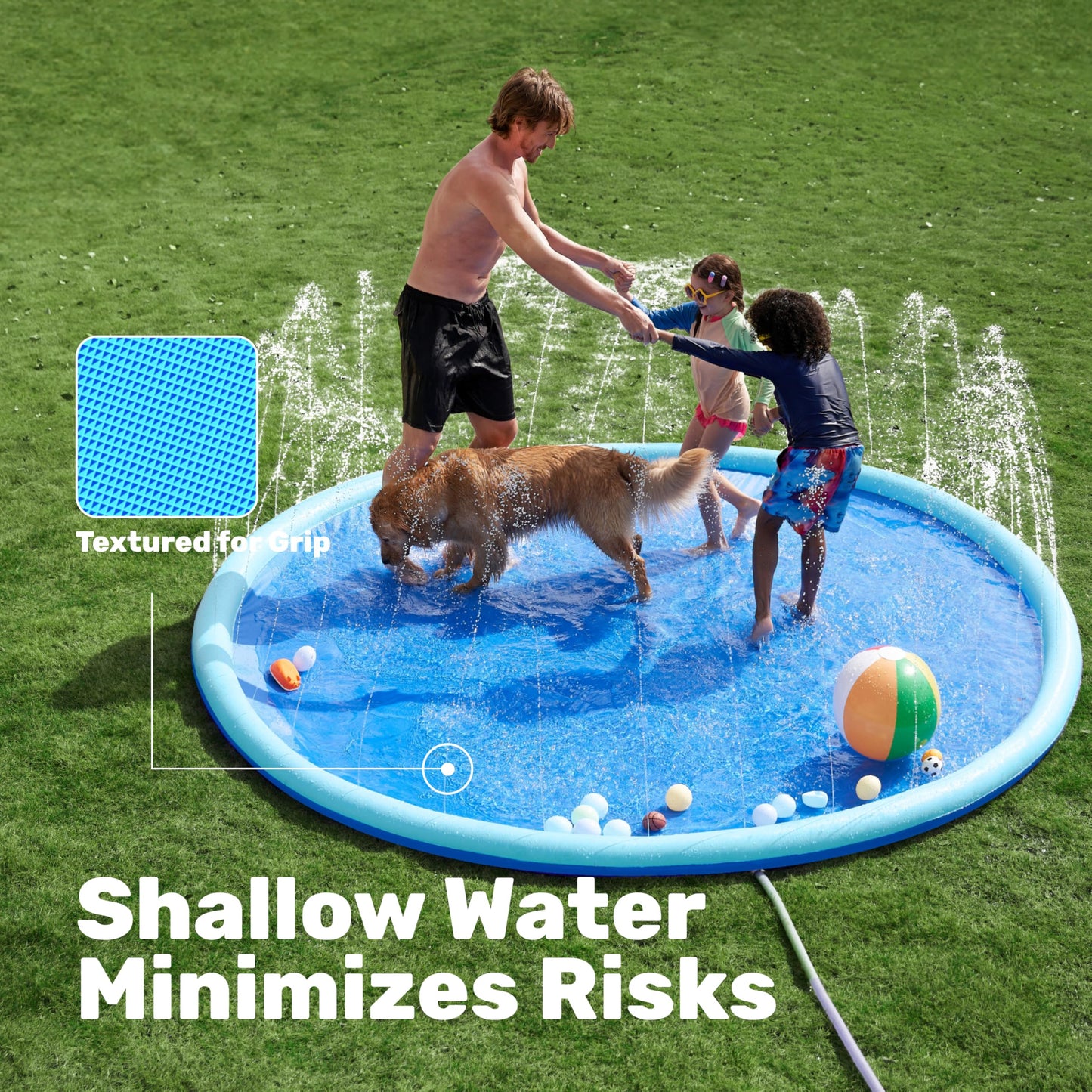 Sloosh 120-Inch Non-Slip Splash Pad Sprinkler – Large Outdoor Water Play Mat, Blue