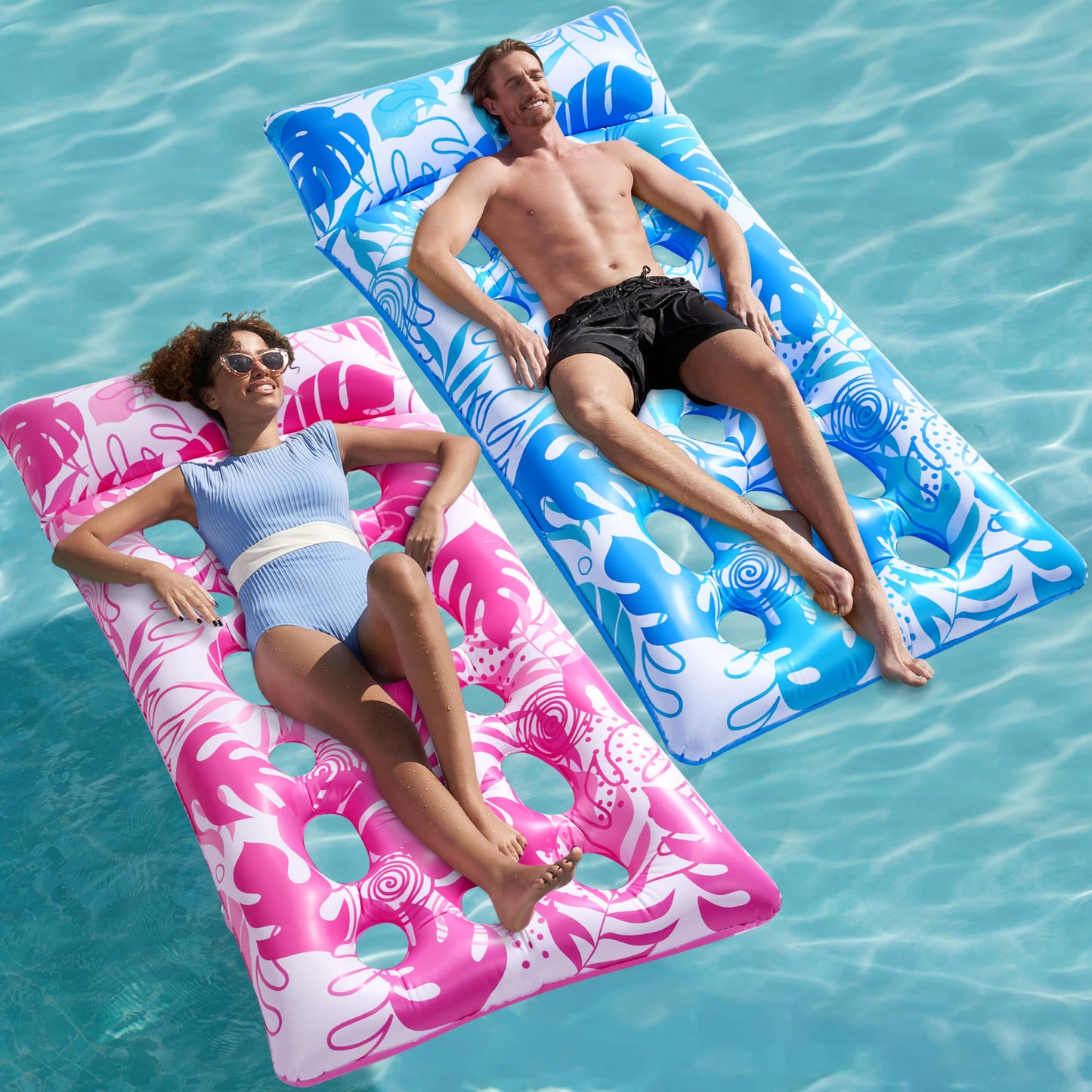 Sloosh 2-Pack XL Inflatable Pool Floats with Headrests – Adults Loungers for Pool, Lake & Beach (Blue/Green)